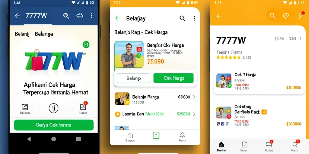 Antarmuka aplikasi 7777W dengan fitur Cek Harga yang mudah digunakan.
