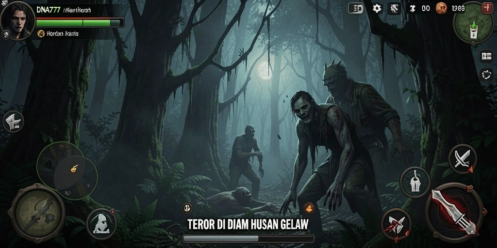 Tampilan antarmuka DNA777 yang memukau dan menegangkan di dalam hutan.