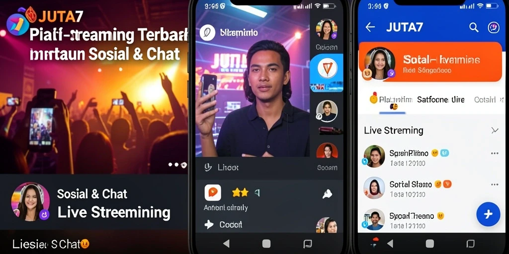 Antarmuka JUTA7 dengan berbagai fitur Live Streaming yang interaktif.