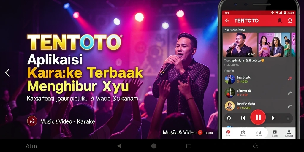 Antarmuka TENTOTO saat bernyanyi menampilkan lirik lagu dengan jelas.