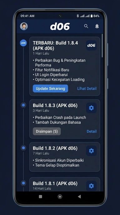 Tampilan riwayat versi d06